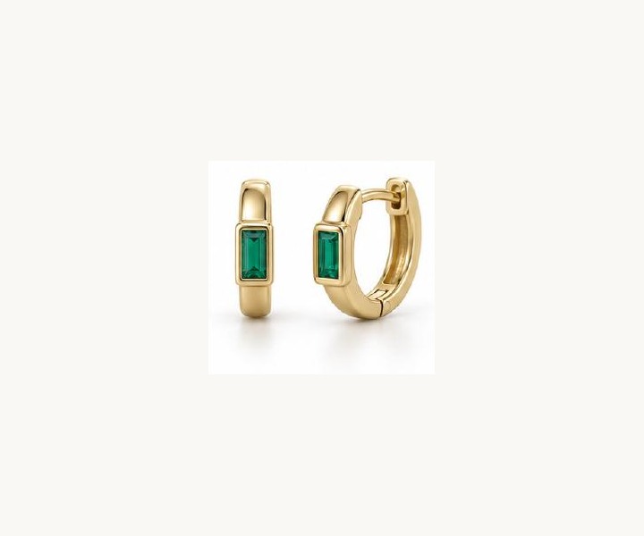 Emerald Bezel Huggies